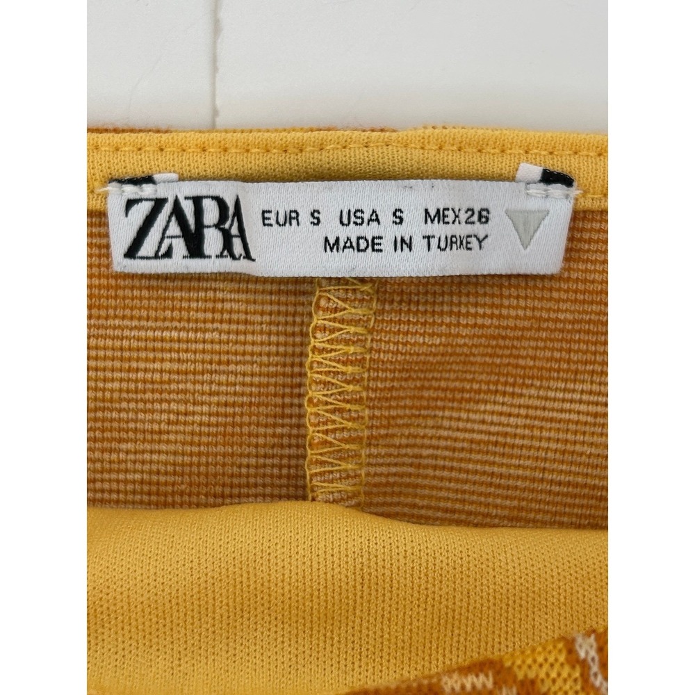 Zara Retro Floral Crop Top 70s Groovy Mod Yellow Orange S - Picture 3 of 7